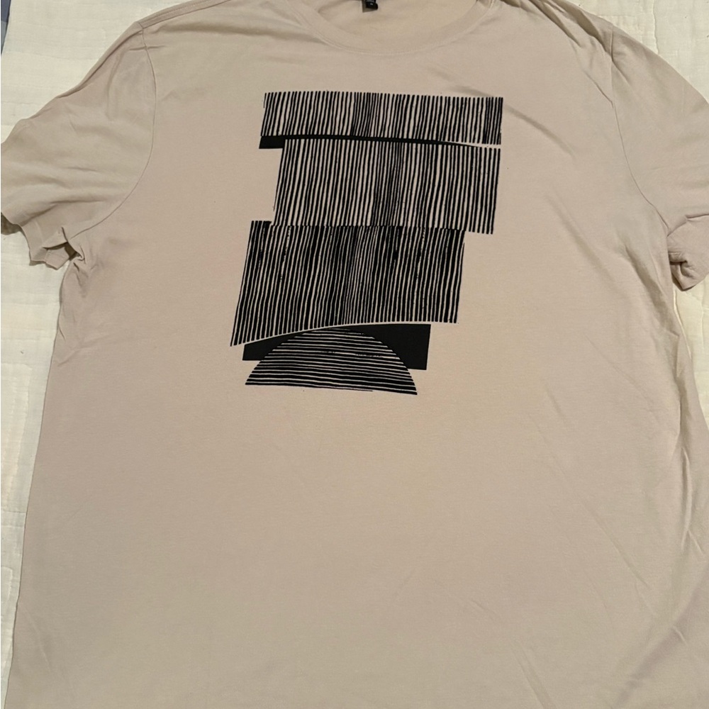 Men’s Express Beige T-Shirt with Black Abstract Raised/Textured Design